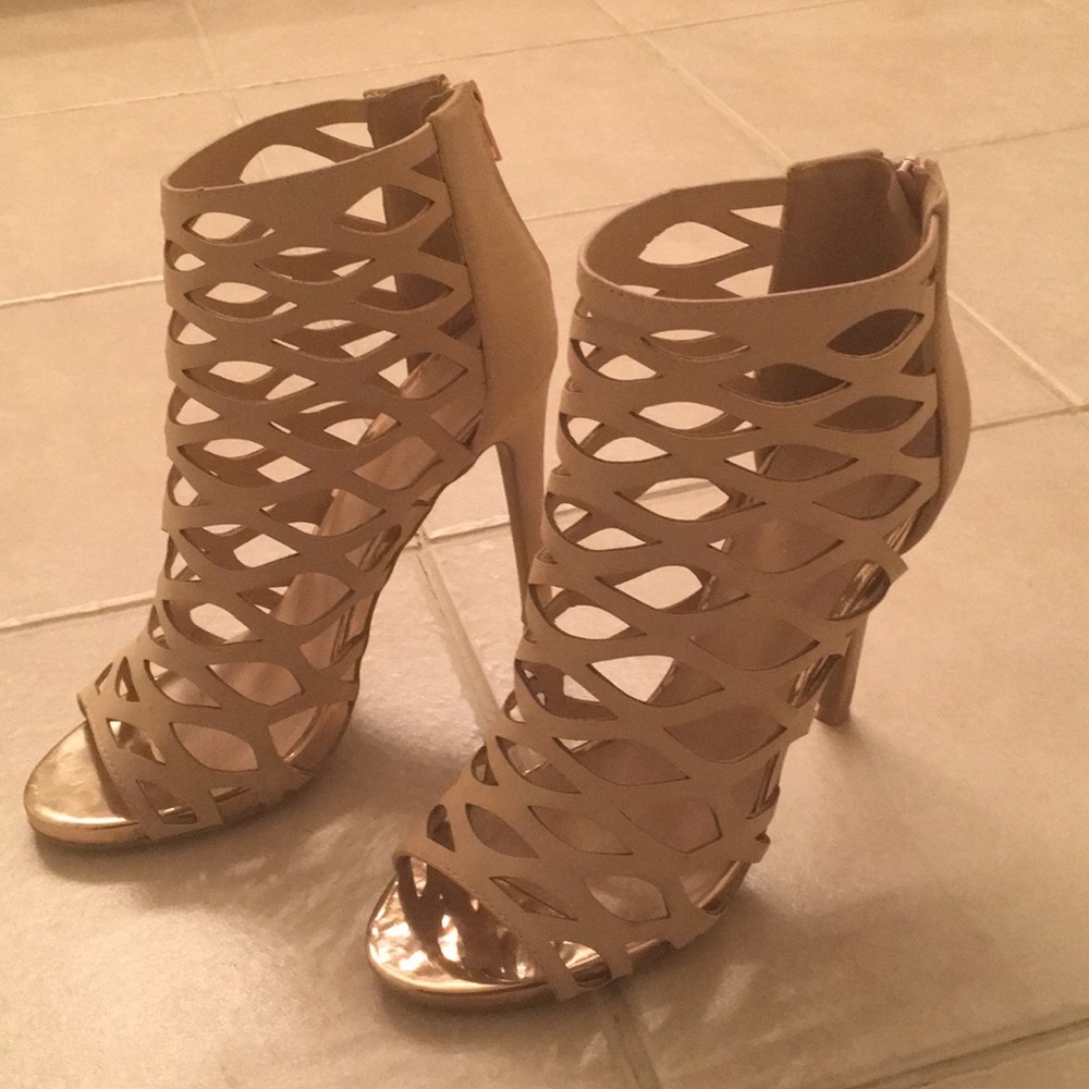 Charlotte Russe Nude Cream Caged Heels